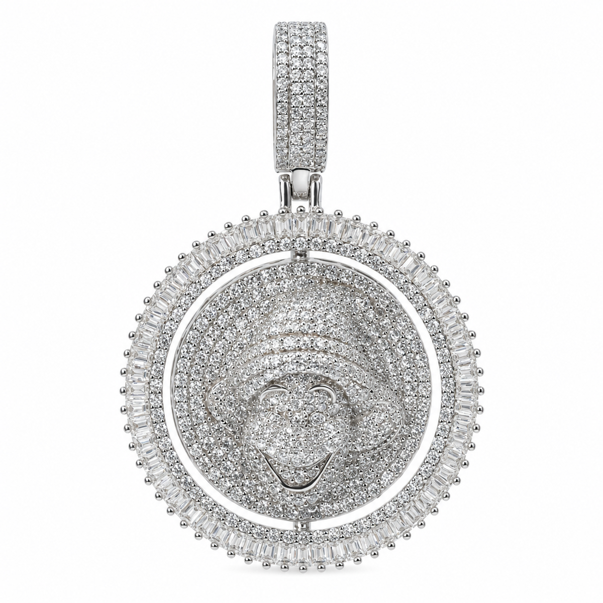 Snow White Dwarf Spinning Round Pendant in 925 Sterling Silver with 8.5ct Moissanite