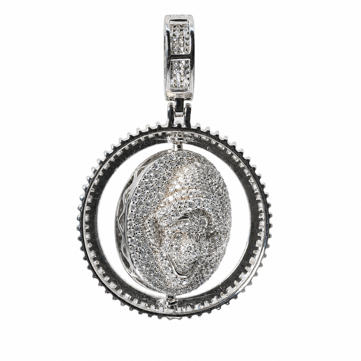 Snow White Dwarf Spinning Round Pendant in 925 Sterling Silver with 8.5ct Moissanite (3)