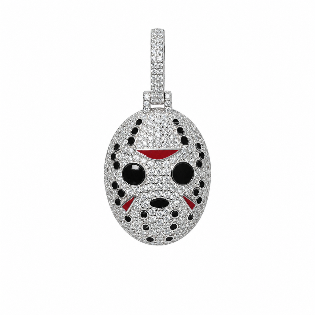 925 Sterling Silver Moissanite Jason Mask Pendant with Black and Red Accents, 4.00ct