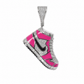 Hot Pink Enamel High-Top Sneaker Pendant in 925 Silver with 1.55ct Moissanite and Baguette Accents