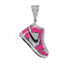 Hot Pink Enamel High-Top Sneaker Pendant in 925 Silver with 1.55ct Moissanite and Baguette Accents