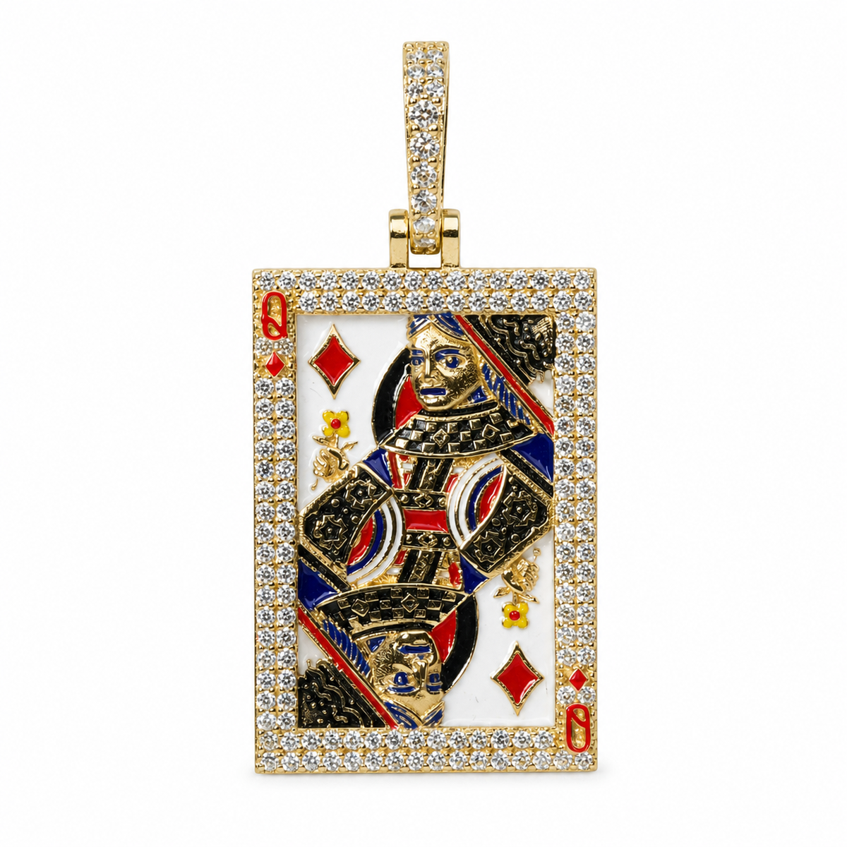 Queen of Diamonds Playing Card Moissanite 18K Gold Vermeil Pendant