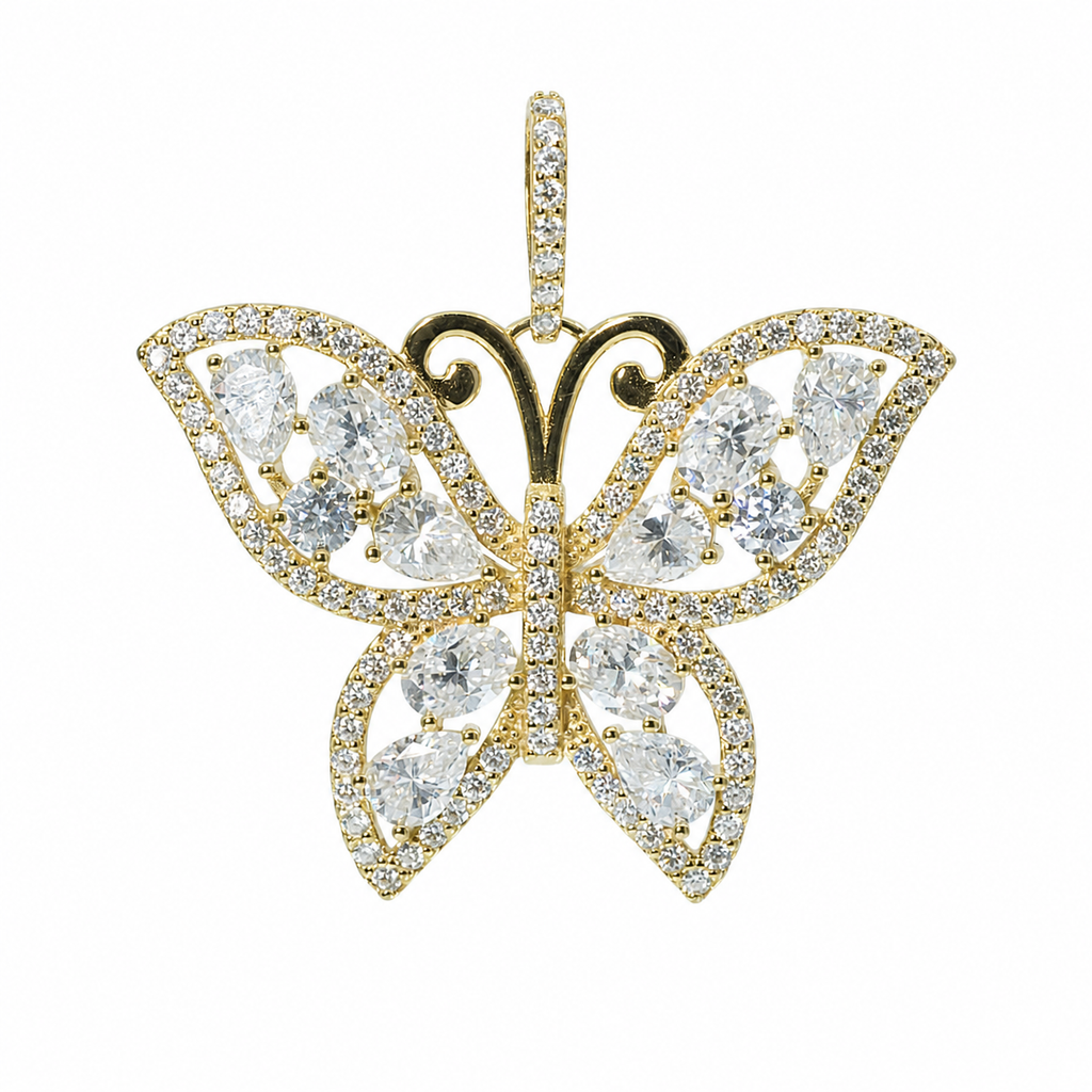 18K Gold Vermeil Silver Moissanite Pave Butterfly Pendant 10ct