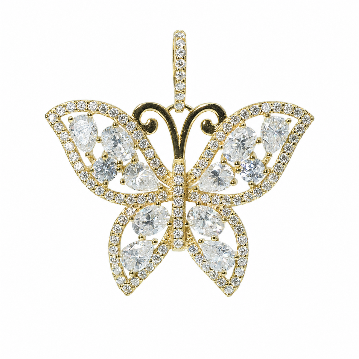 18K Gold Vermeil Silver Moissanite Pave Butterfly Pendant 10ct