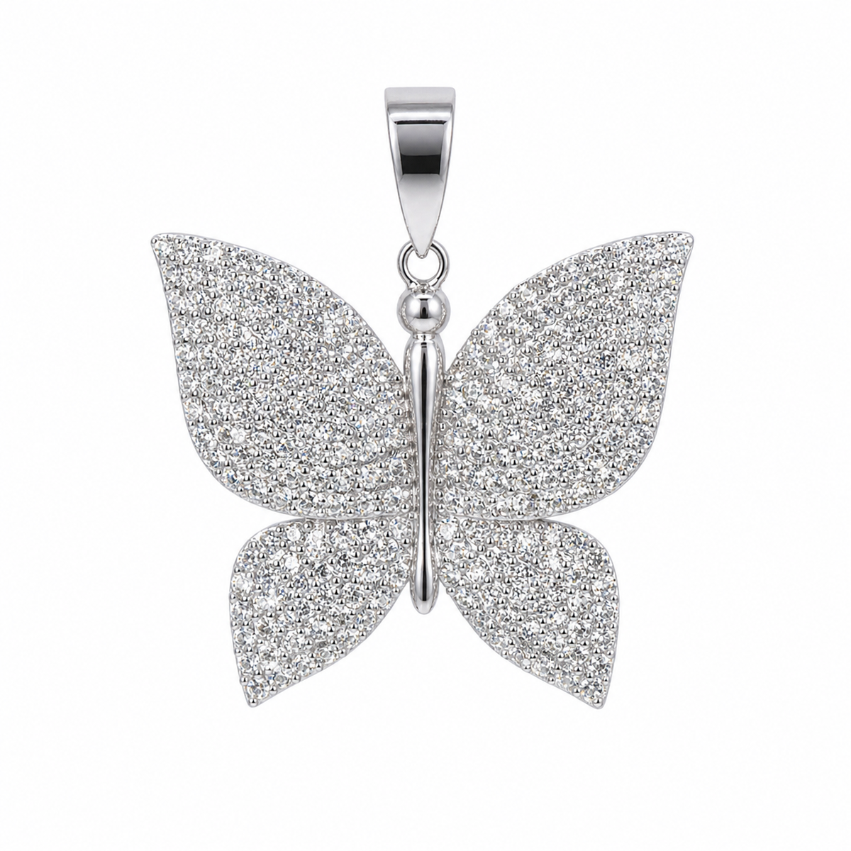 Pavé Butterfly Pendant in 925 Sterling Silver with 3ct Moissanite