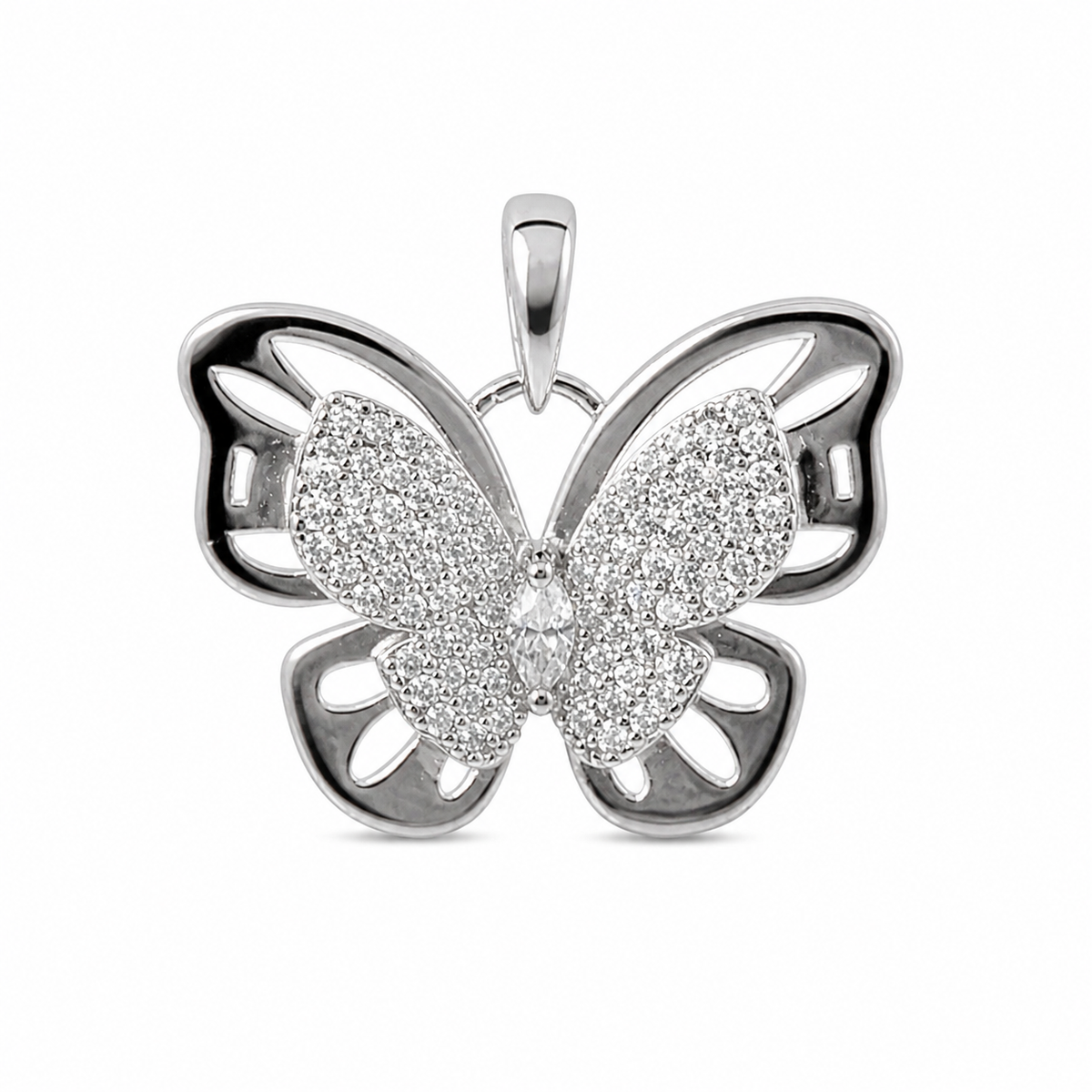 Pavé Moissanite Butterfly 925 Sterling Silver Pendant