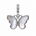 Mother-of-Pearl Butterfly 925 Sterling Silver Pendant with Moissanite Bail, 0.5ct