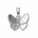 Mother of Pearl Butterfly Pendant in 925 Sterling Silver with 1.0ct Moissanite Accent