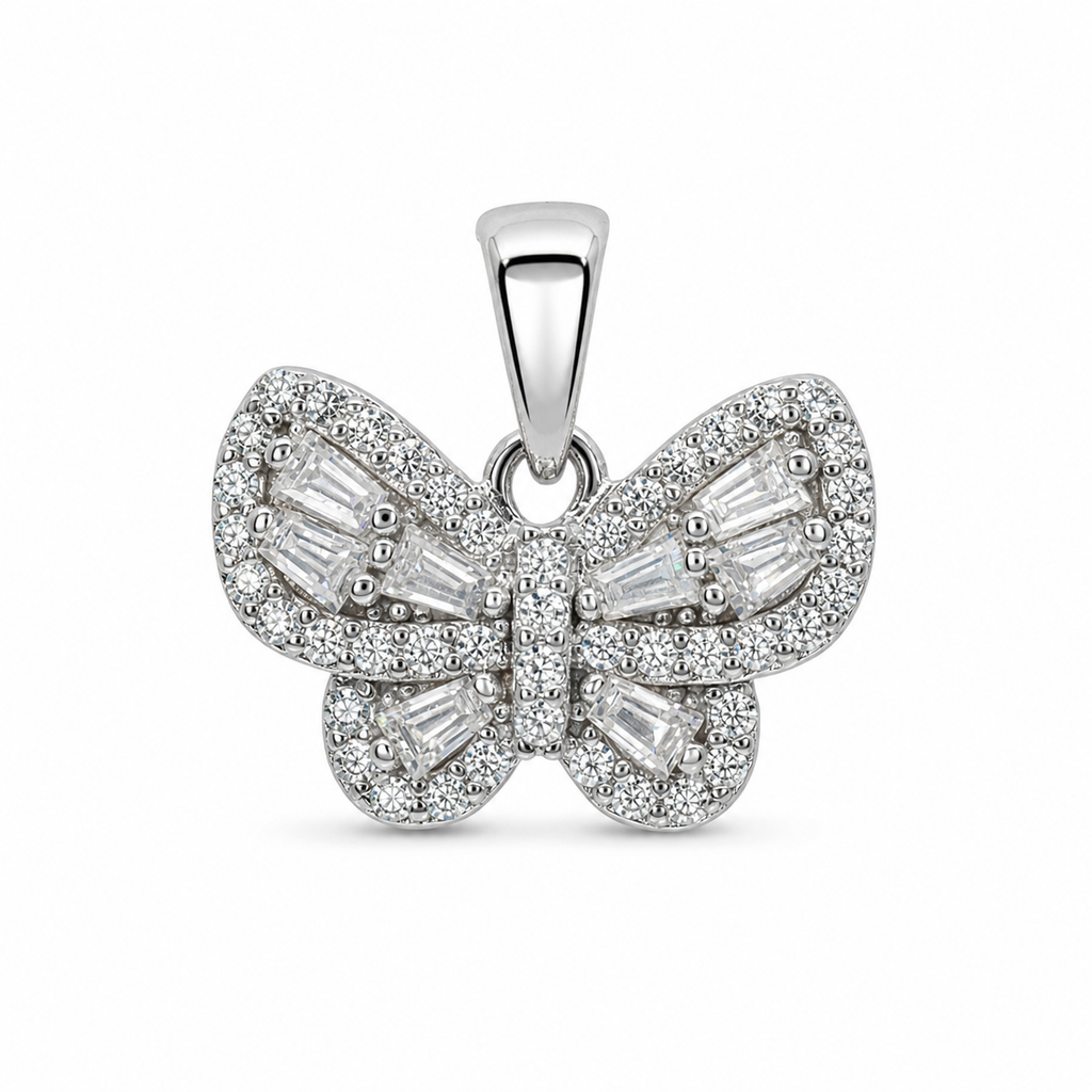 Silver sterling 925 cute butterfly pendant with Moissanite stones