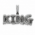 Iced-Out 'KING' Word Pendant in Silver with Moissanite