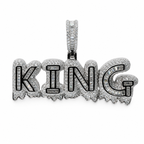 Iced-Out 'KING' Word Pendant in Silver with Moissanite
