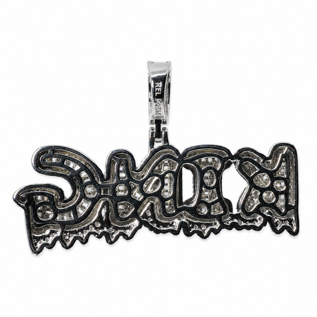 Iced-Out 'KING' Word Pendant in Silver with Moissanite (2)