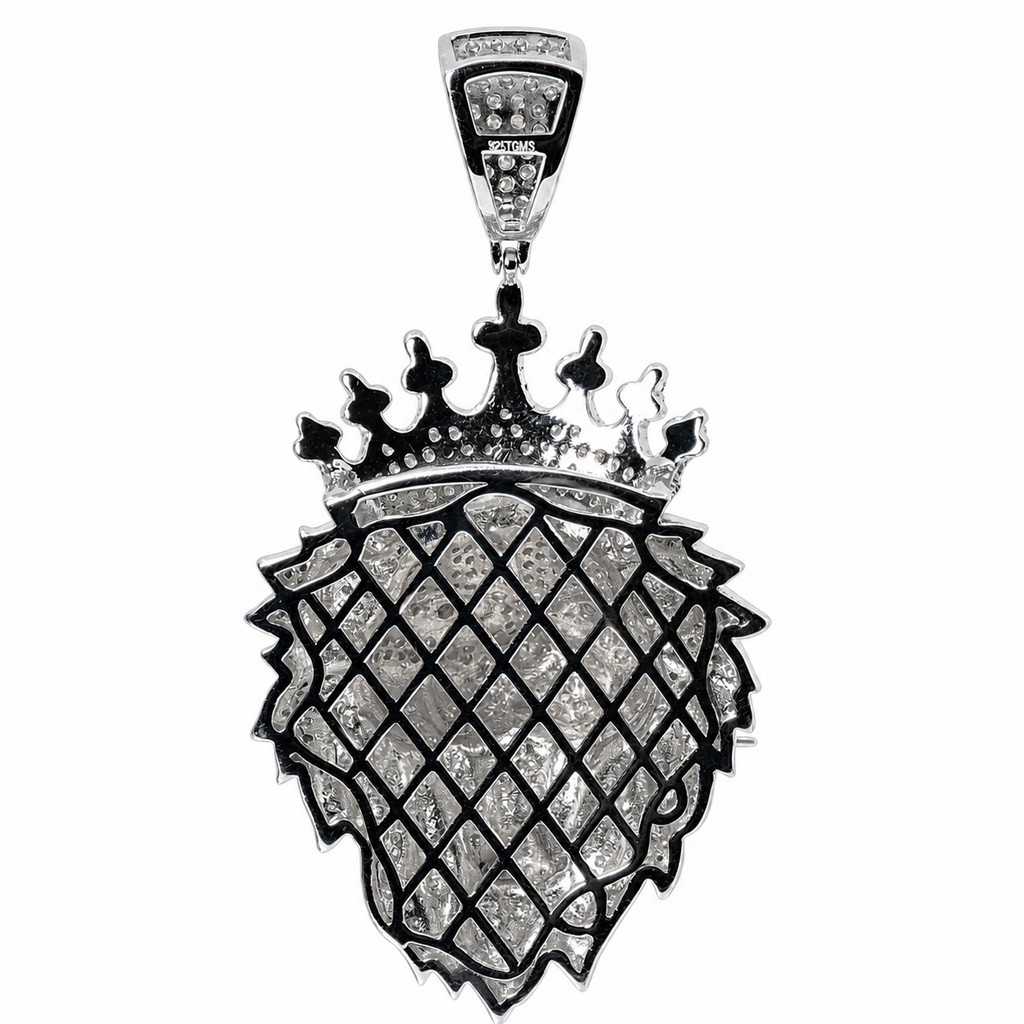 Crowned Lion Head 925 Silver Moissanite Pavé Pendant 7.8ct (2)