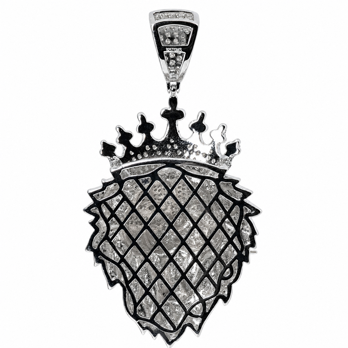 Crowned Lion Head 925 Silver Moissanite Pavé Pendant 7.8ct (2)