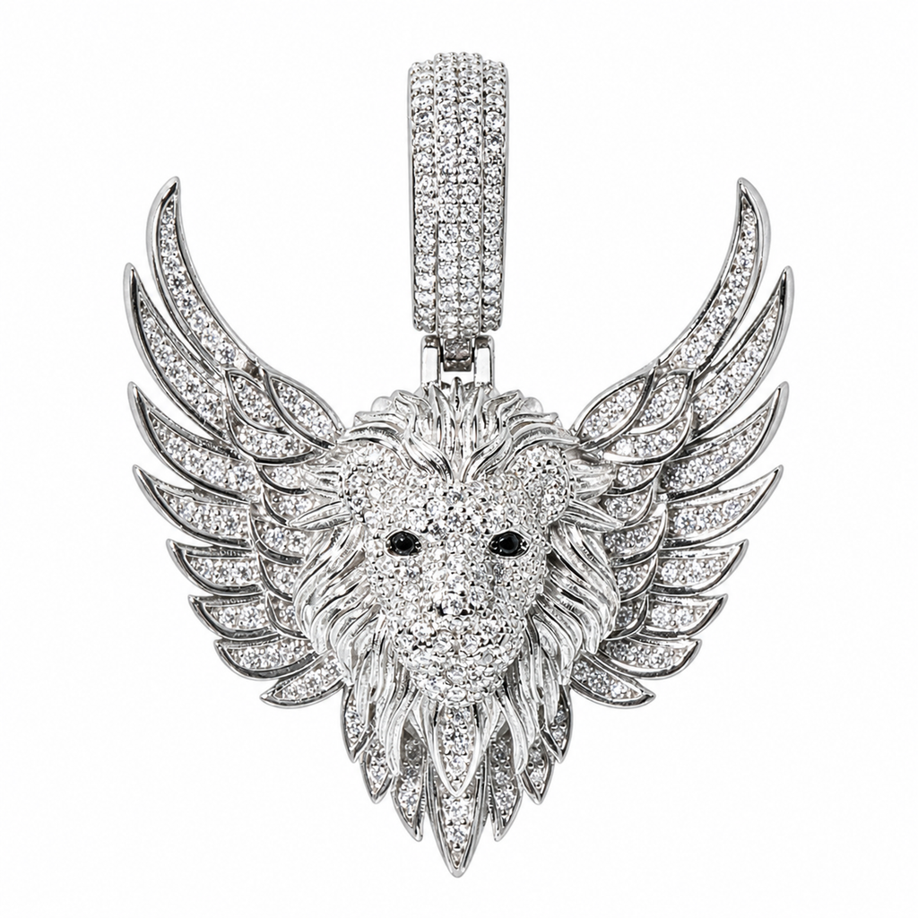 Winged Lion Head 925 Sterling Silver Moissanite 4.2ct Pendant (2)
