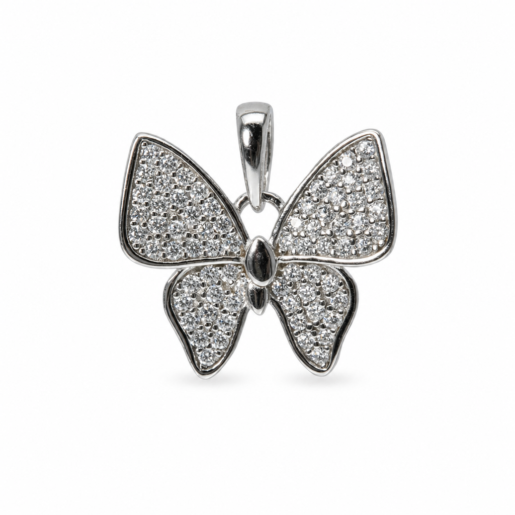 925 Sterling Silver Moissanite Pave Butterfly Pendant 1.0ct