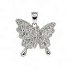 925 Sterling Silver Baguette Moissanite Butterfly Pendant 2.0ct
