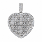 925 Sterling Silver Heart Pendant with Baguette Grid and Moissanite Pavé Halo, 10ct
