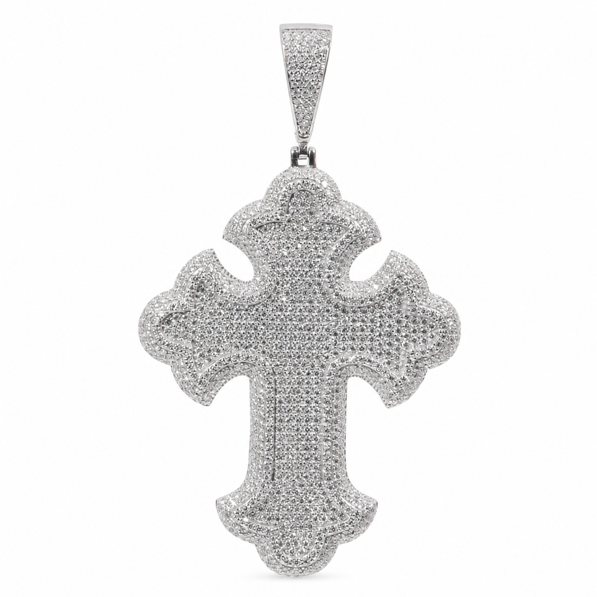 Oversized Micro-Pavé Cross Pendant in 925 Silver with 10ct Moissanite