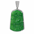 48g 925 Silver Dragon Carved Genuine Jade Pendant with Moissanite Accents 2.5ct