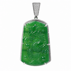 48g 925 Silver Dragon Carved Genuine Jade Pendant with Moissanite Accents 2.5ct