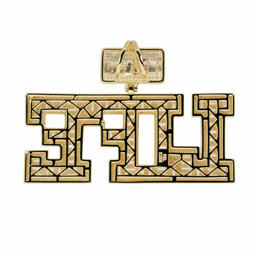 Iced Out 'DAY LIFE' Block Letter Moissanite Pendant in 14K Gold Over Silver, 9.24ct (2)