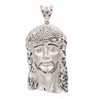 Large 925 Sterling Silver Jesus Face Pendant with Crown of Thorns, 43.21g