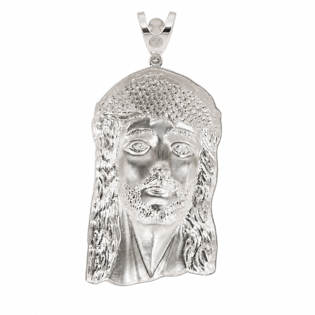 Large 925 Sterling Silver Jesus Face Pendant with Crown of Thorns, 43.21g (2)