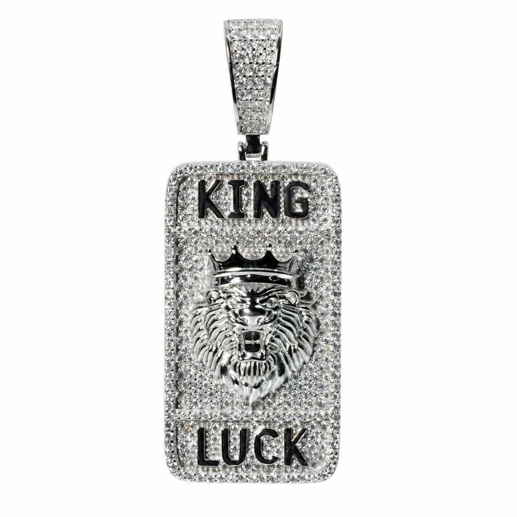 Iced Out 925 Silver Lion King Crown Moissanite Rectangle Pendant 5ct
