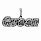 Iced Out 'Queen' Script Pendant in 925 Silver with 3.51ct Moissanite
