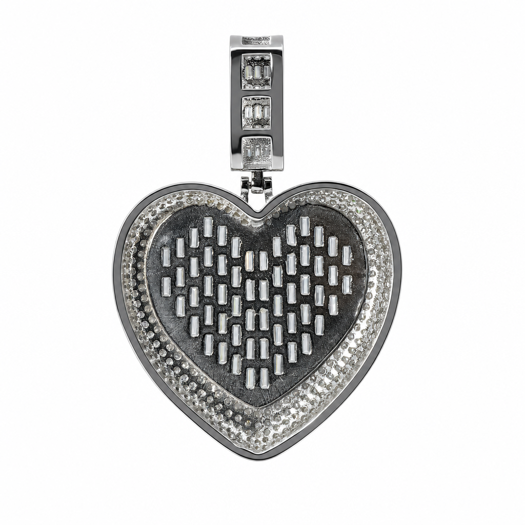 Baguette and Pave Moissanite Heart Pendant in 925 Sterling Silver 5ct (2)
