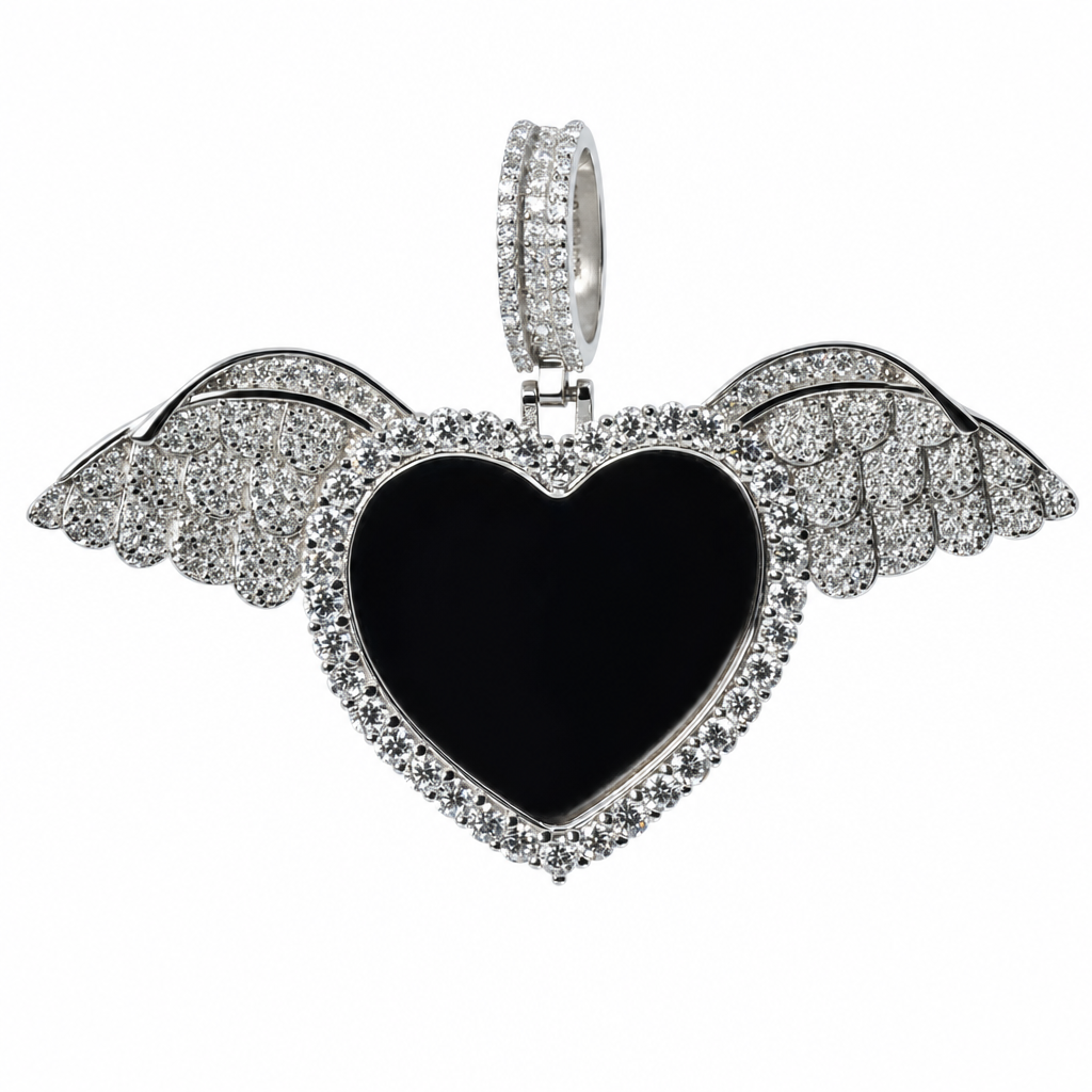 925 Sterling Silver Moissanite 5ct Heart Wing Pendant