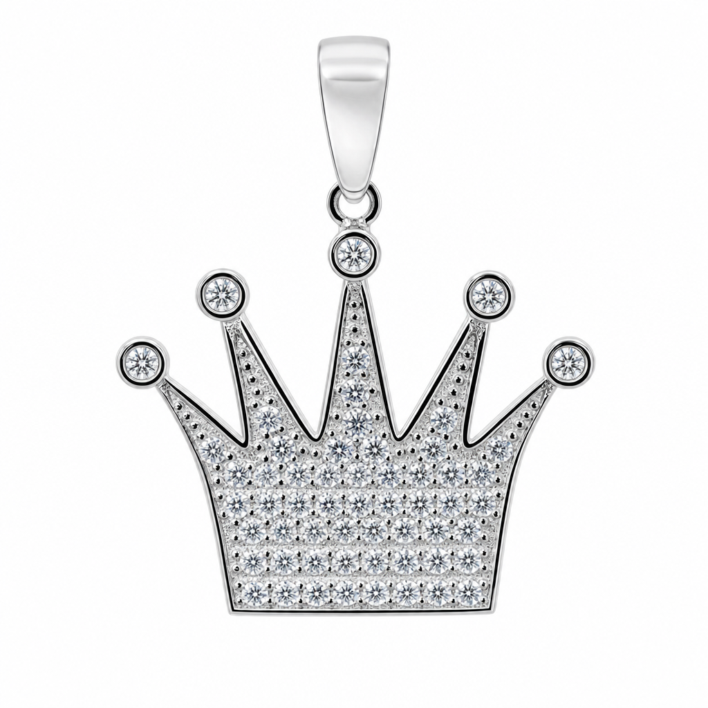 925 Sterling Silver Moissanite Crown Pendant 1 Carat
