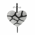925 Sterling Silver Cracked Heart and Dagger Pavé Black & White Moissanite Pendant 4.00ct