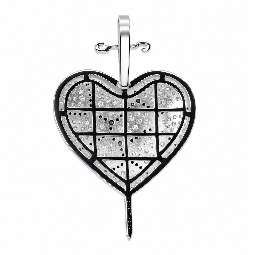 925 Sterling Silver Cracked Heart and Dagger Pavé Black & White Moissanite Pendant 4.00ct (2)