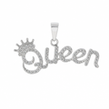 925 Sterling Silver Moissanite Script Queen Crown Pendant 1.5ct Pavé
