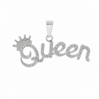 925 Sterling Silver Moissanite Script Queen Crown Pendant 1.5ct Pavé