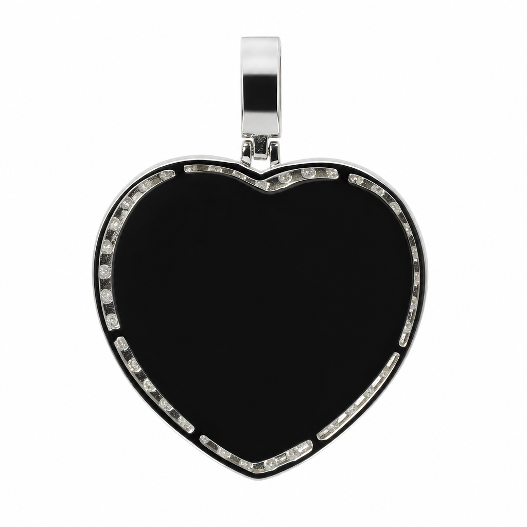 925 Sterling Silver Heart Pendant with Baguette Grid and Moissanite Pavé Halo, 10ct (2)