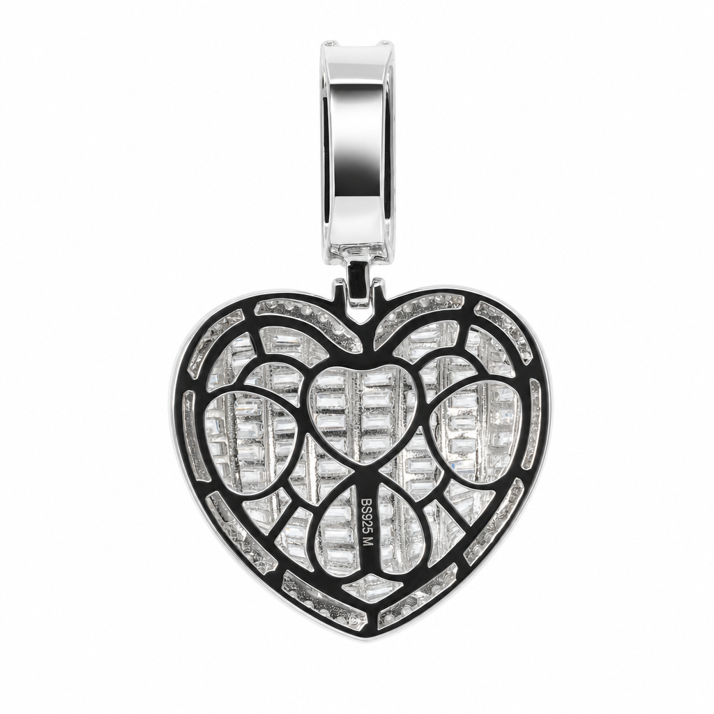 Baguette Moissanite Heart Pendant in 925 Sterling Silver 5.38ct (2)