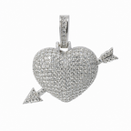 Pave Moissanite Arrow-Through-Heart Pendant in 925 Sterling Silver 3.00ct