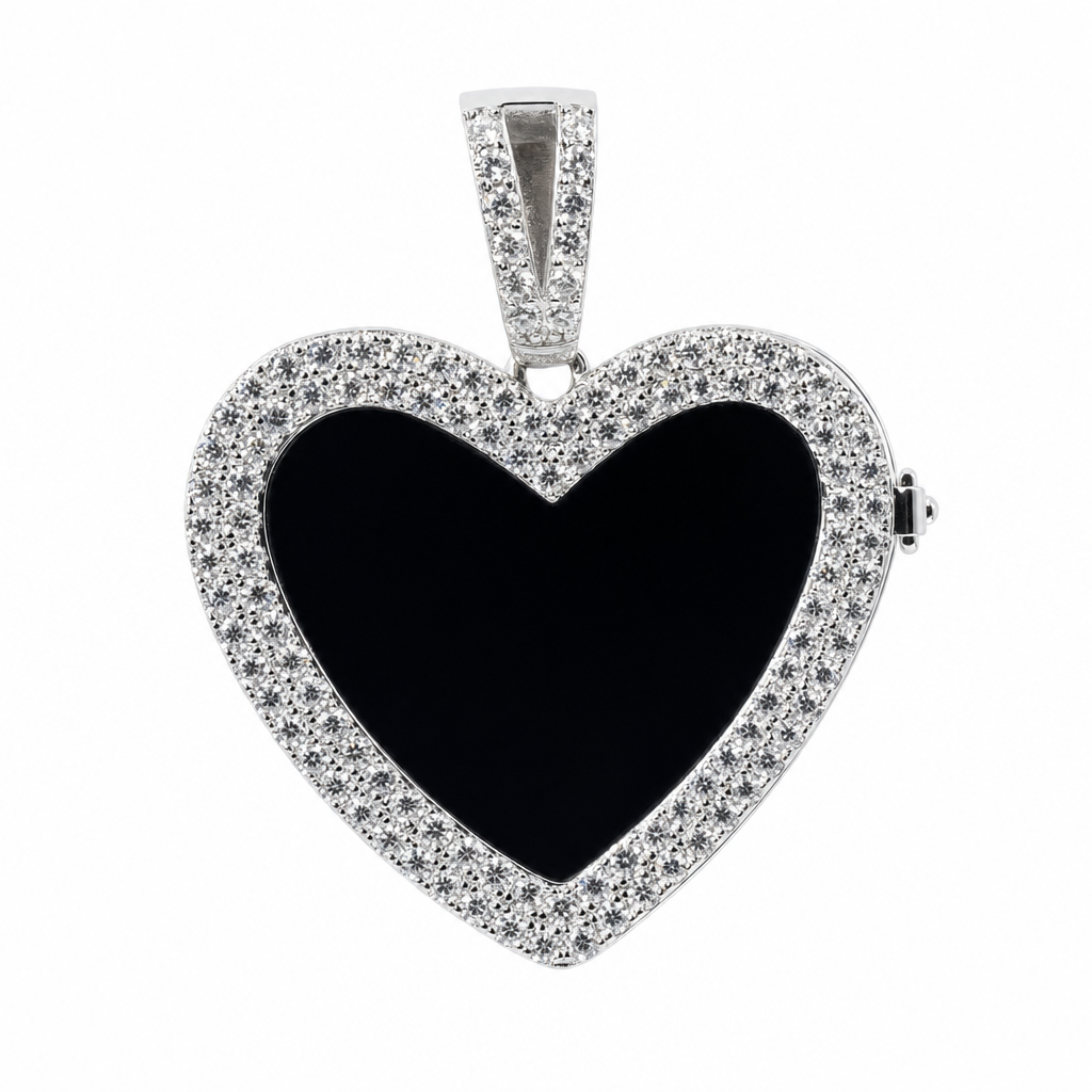 Sterling Silver Heart Locket Pendant with Moissanite Accents, 3.0ct