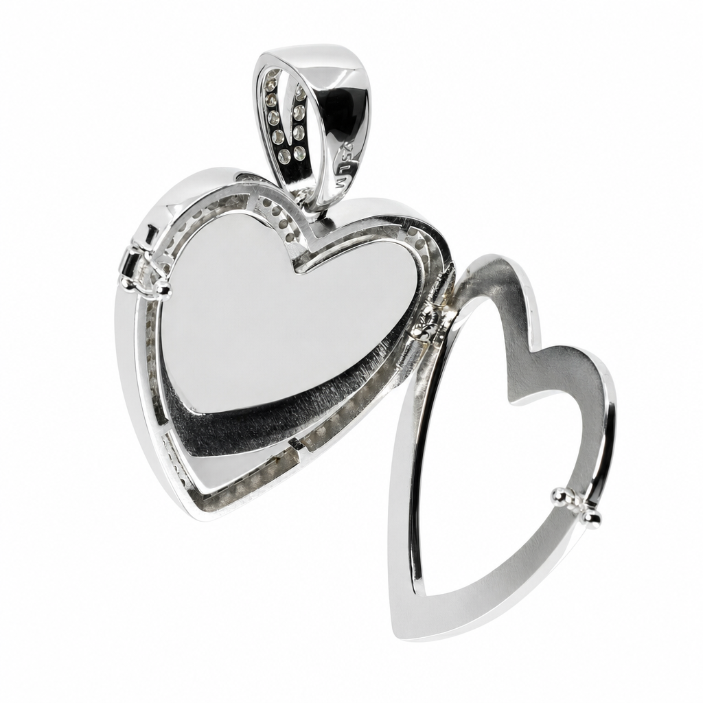 Sterling Silver Heart Locket Pendant with Moissanite Accents, 3.0ct (4)