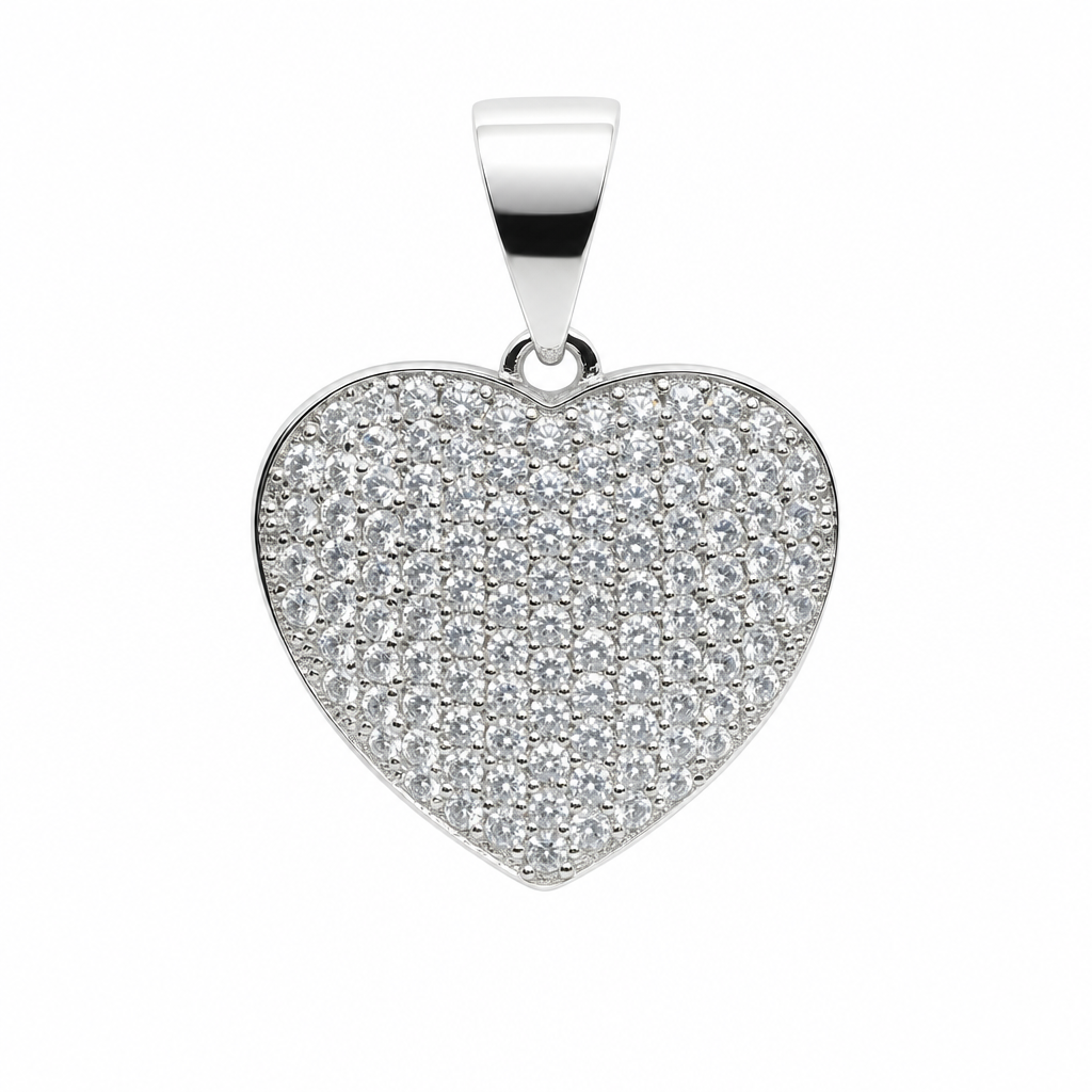 Pavé Heart Moissanite Pendant in 925 Sterling Silver, 1.75 Carats