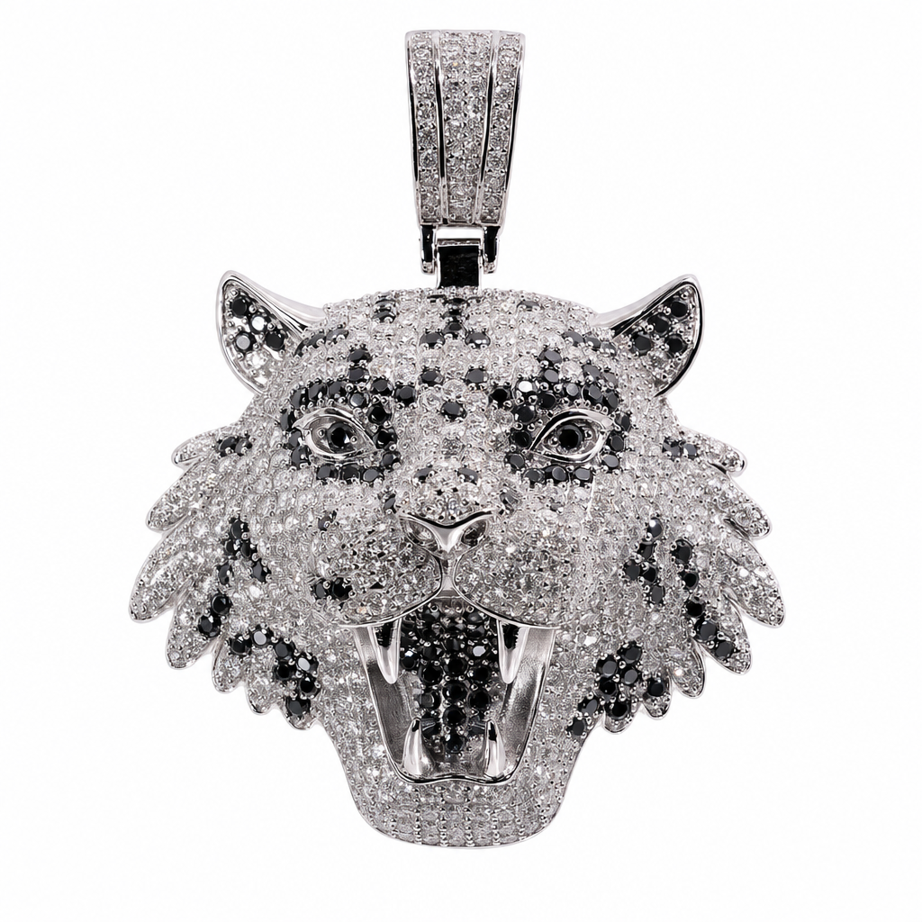Iced Out Tiger Head 925 Sterling Silver Moissanite Pendant 7.00ct