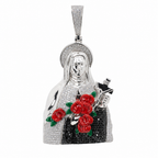 Sterling Silver Moissanite Religious Pendant with Red Enamel Roses 2.64ct