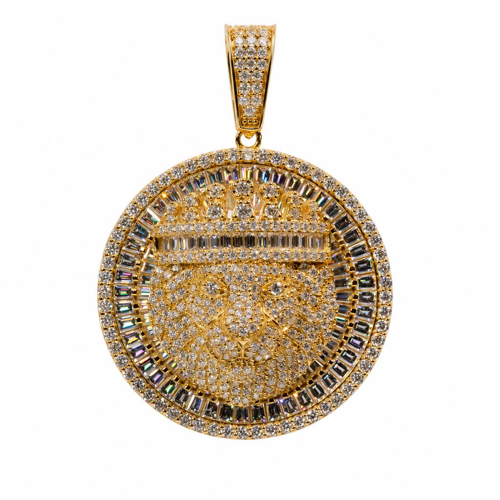 Men's 14K Gold Over Silver Iced Out Lion Head Moissanite Medallion Pendant 9.98ct