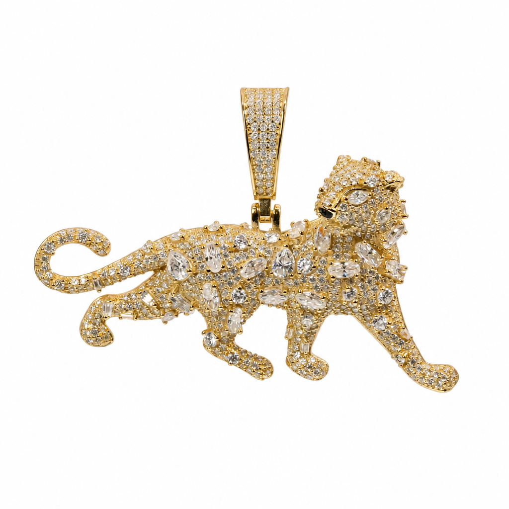 18K Gold Vermeil Moissanite Leopard Pavé Statement Pendant, 7.00ct
