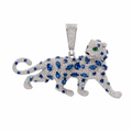 Men's 925 Silver Moissanite Panther Pendant with Blue Accents