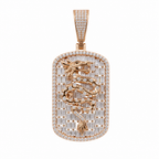 14K Rose Gold Moissanite Baguette Dog Tag Pendant with Dragon Motif, 5.00ct