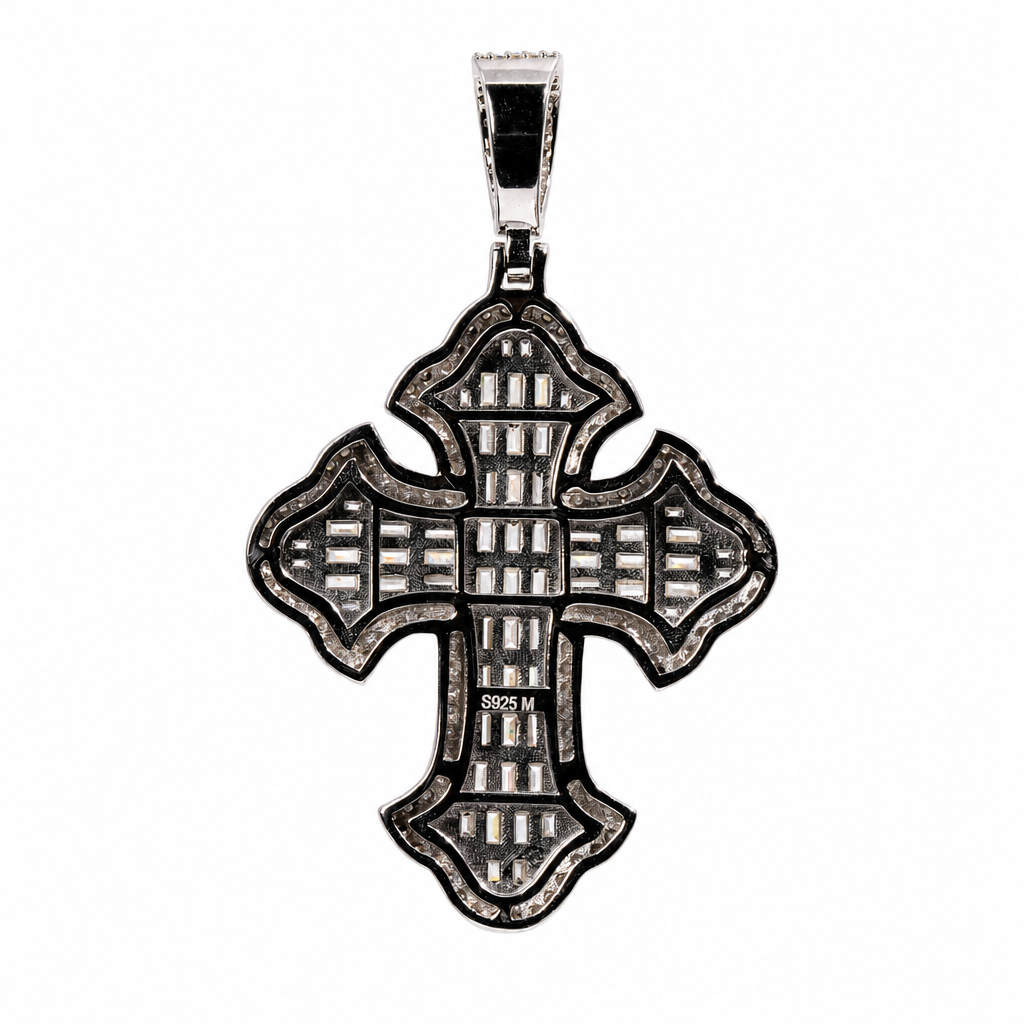 925 Sterling Silver Moissanite Baguette Cross Pendant, 4.3ct (2)